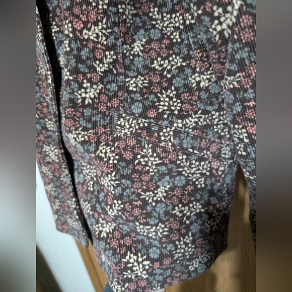 LL Bean Womens Brown Floral Corduroy Jacket Blazer 16 PET Granny Cottagecore - Picture 2 of 7
